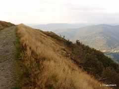 Vue du versant nord-est du Ballon d'Alsace; en bas le hameau des Charbonniers et le Haut des Helzieux (1128 mètres)